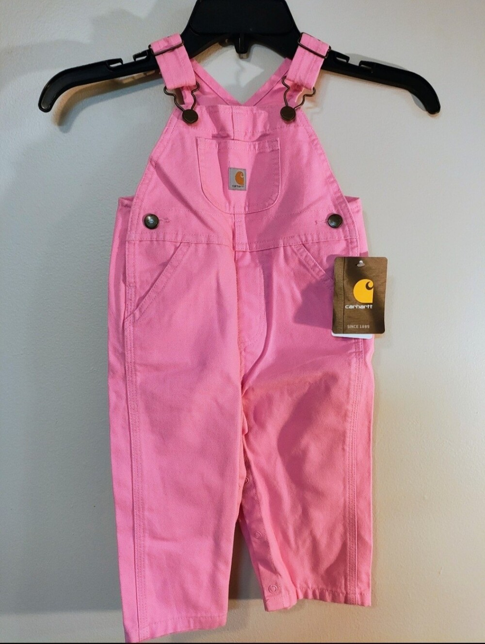 Carhartt Girls Bib Canvas Overall Rose Bloom Pink (12m) loose fit NWT